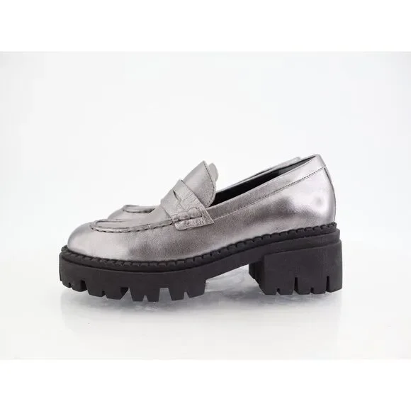 Free People Womens Lyra Lug Sole Penny Loafers Chunky Silver Leather 36 6 - Picture 4 of 14
